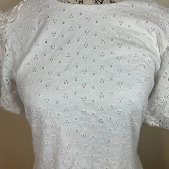 Free People Apricot Rose Mini Eyelet White Dress Puff Sleeve Open Back Size Med - Picture 4 of 12